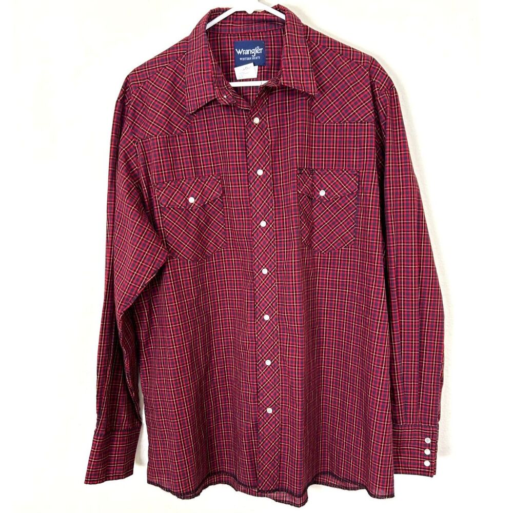 Wrangler Shirt Men's XL TALL Red Plaid Western Pear snaps cowboy Texas outdoor‎